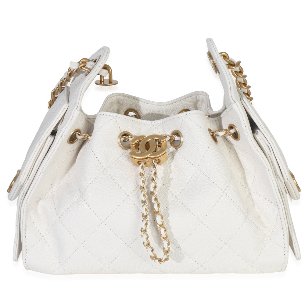 Chanel White Quilted Caviar Mini Chanel 25 Hobo Handbag
